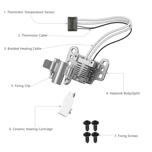 Hotend Module Heating Replacement Kit for AD5X 3D Printer, with Thermistor Temperature Sensor Heater Cartridge Fixing Clip & Screws, Stable Heating Easy Assembly Accessories