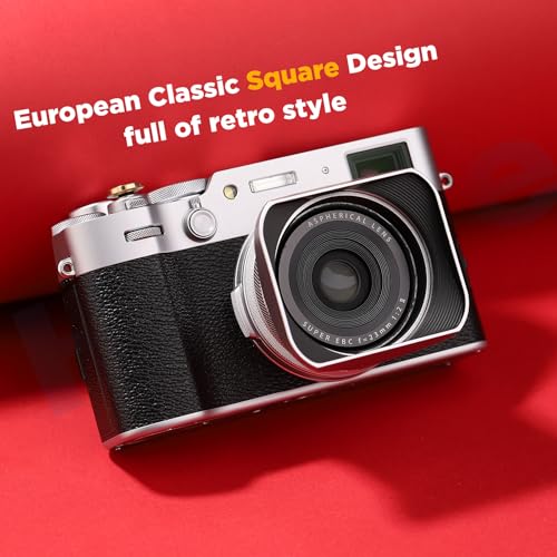 Haoge LH-X200S Square Metal Lens Hood with 49mm Adapter Ring Metal Cap for Fujifilm X100VI x-100vi x100v x100f x100t x100s Fuji Photo Camera Accessories Silver