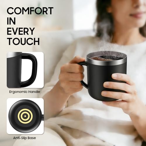 Smart Electric Heated Coffee Mug with Temperature Control, 5 Settings & Display, Auto Shut-Off, Fast Heating Warmer Set with Stainless Steel Coffee Mug (14oz-Black) 14oz-Black