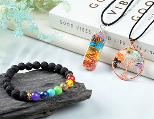 7 Chakra Crystal Tree of Life with Bracelet & 2 Pendants Feng Shui Bonsai 002 Seven Chakra (Silver Wire)