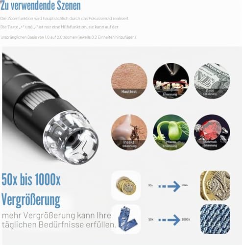 Wireless Digital Microscope, Skybasic 50X to 1000X WiFi Handheld Endoscope Camera Magnifier 1080p FHD 2.0MP 8 LED Compatible with iPhone iOS Android iPad Windows Mac