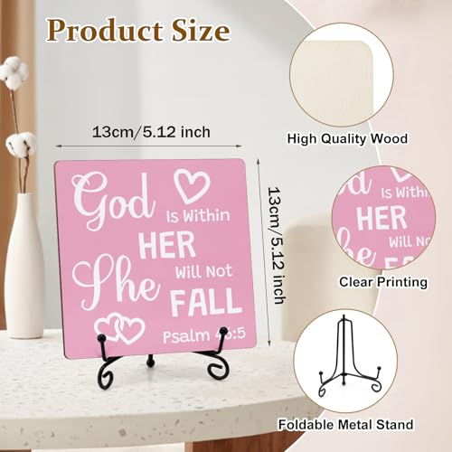 Christian Gifts Inspirational Bible Verse Pink Desk Decor Inspirational Religious Gifts Christian Spiritual Room Decor for Family Friends Funny Bible Verse Wooden Sign for Home Office Decoration Shelf