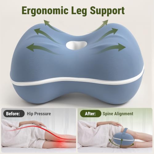 Knee Pillow for Side Sleepers - Cooling Pillow Between Legs for Side Sleeping - Memory Foam Knee Pillow with Strap for Hip Pain & Spine Alignment (Blue) Blue