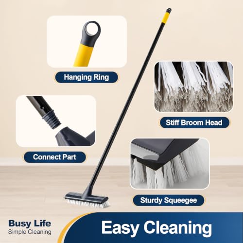 Yocada Floor Scrubber Brush, 2 in 1 Scratching Brush with Stiff Bristles, Shower Scrubber for Cleaning Patio, Bathroom, Garage, Kitchen, Wall, Deck, Tub, Tiles, 50 Inch Handle