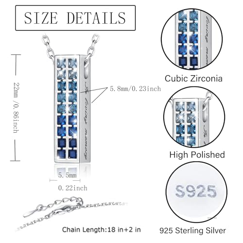 Urn Necklaces for Ashes 925 Sterling Silver Cremation Jewelry for Ashes Urns Pendant Keepsake Memorial Jewelry with Crystal for Women blue