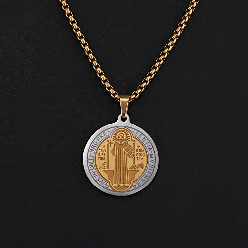St Saint Benedict Medal Necklace, Stainless Steel Exorcism Medal