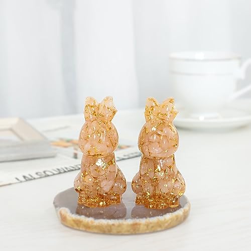 Amogeeli Healing Orgone Crystal Rabbit Figurine Decor, Resin Stone Bunny Statue Sculpture for Easter Home Office Garden, Rose Quartz Pink