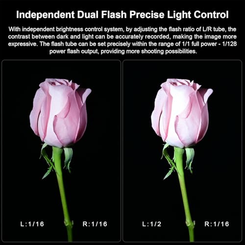 Fomito Mini Macro Flash, Single Contact Hotshoe, Three-Head with 13pcs Diffuser and Type-C Cable, 8 Levels of Adjustable Brightness, 9-Stop LED Light Effect, Built-in 3.7V/2000mAh Battery - 17.52inch KM202-L1