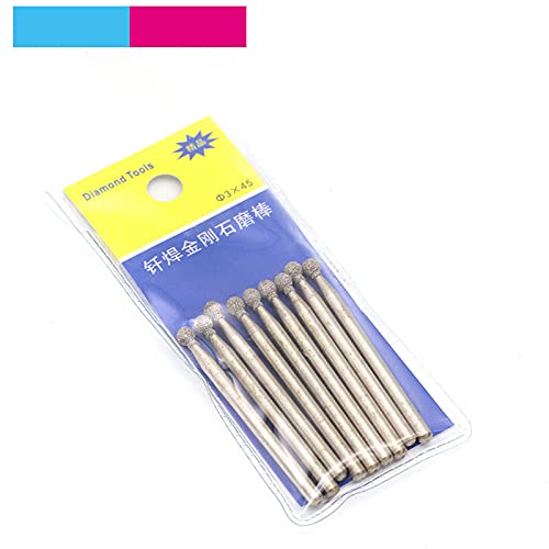 [Australia - AusPower] - 3mm×3mm Diamond Ball Point Head Mounted Burr Drill Bits Rotary Tools for Jewelers, Craft Hobbyists, Modelers, Pack of 10 3mm×3mm 