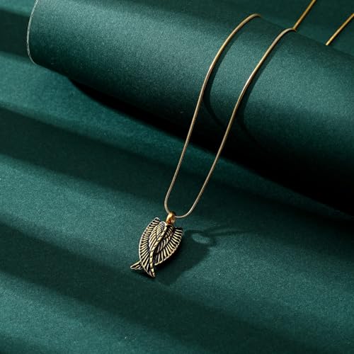 Angel Wings Cremation Jewelry Necklaces Stainless Steel Urn Necklaces for Ashes Memorial Keepsake Pendant for Women Men Gifts With Funnel Kit & Bag Gold+Black