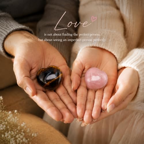 Tiger Eye & Rose Quartz Heart Set – 2 Natural Healing Crystal Hearts