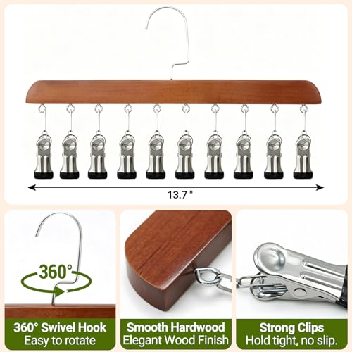 4-Pack Pants Hangers with Clips – 10 Clips Each, Space Saving Closet Organizer Hanger for Leggings, Jeans, Hats, Shorts, Belts, Scarves – Closet Organizer (4, Brown) 4