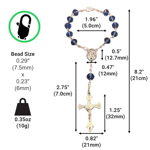 Door Knob Rosary Handmade Blessed in the Holy Land Prayer Beads with Medal and Crucifix, Gift Bag and Certificate of Authenticity Virgin Mary, 11 Beads, Blue Polymeric Crystal, One Decade