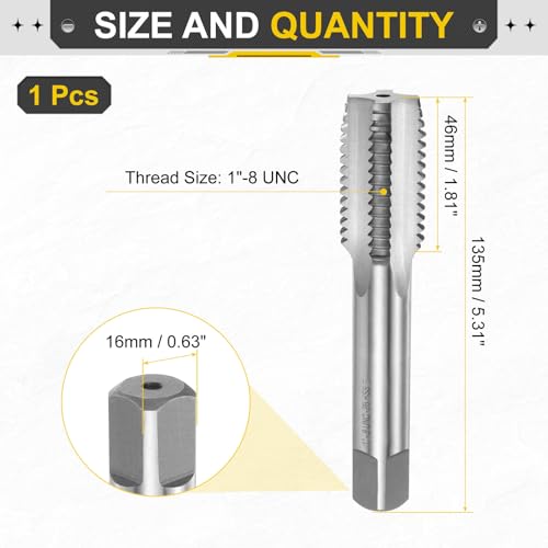 uxcell 1"-8 UNC left-hand thread plug tap, HSS6542 straight flute threading tool