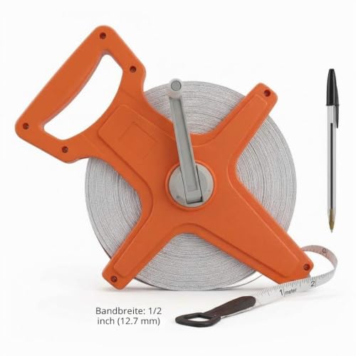 QWORK Fibreglass Tape Measure Tape 30 m / 100 FT, Double-Sided Orange 1 Piece