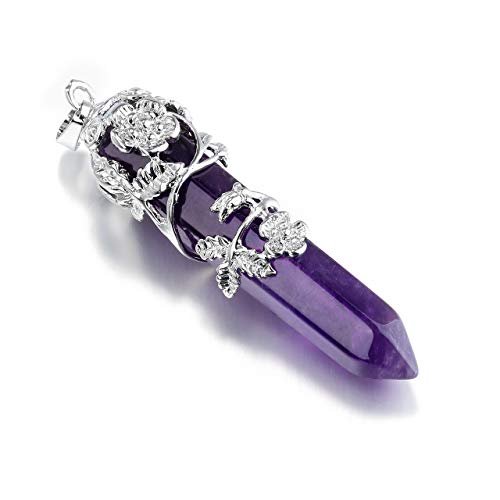 Jovivi 3 Pcs Healing Crystal Necklaces Flower Wrapped Amethyst Crystals Heart Stone Pendant Necklace Natural Reiki Energy Healing Quartz Gemstone Jewelry for Women Men 3pcs Amethyst