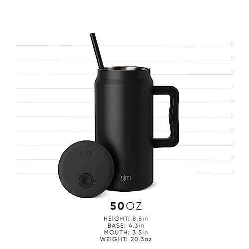 Simple Modern 50 oz Mug Tumbler with Handle and Straw Lid | Reusable Insulated Stainless Steel Large Travel Jug Water Bottle | Gifts for Women Men Him Her | Trek Collection | Almond Birch -Almond Birch 50 Ounces