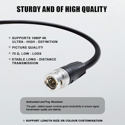 Alvin's Cables 12G HD SDI BNC to BNC Male Video Coaxial Cable for 4K Video Camera 1M 1m/3.3ft Black