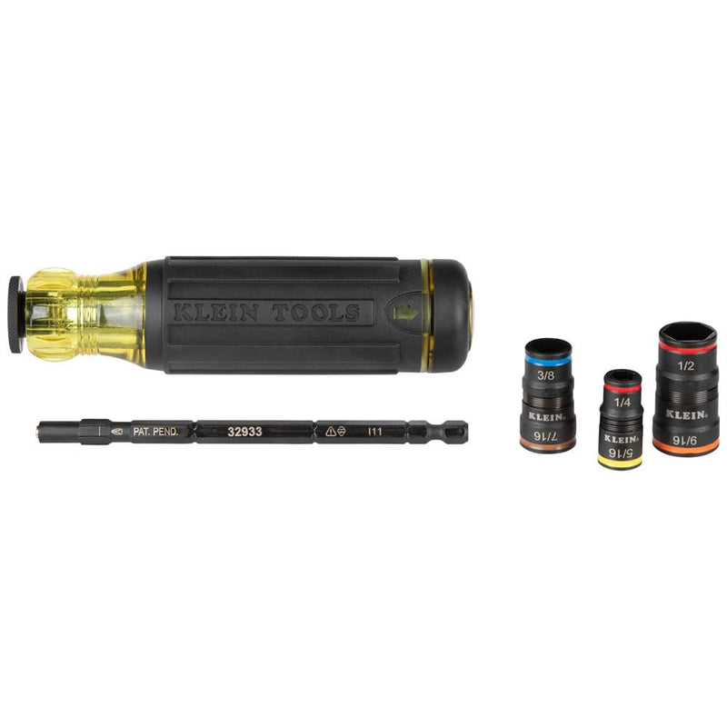 [Australia - AusPower] - Klein Tools 32933 Impact Driver, SAE 7-in-1 Impact Socket Set, Flip Socket with 6 Hex Driver Sizes, Plus Bit Holding Feature 