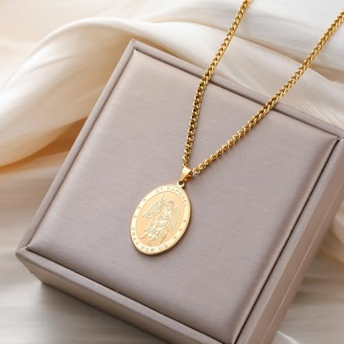 TEAMER Saint Raphael Necklace Archangel of Healing & Protection St. Raphael Pendant Necklace Amulet Religious Jewelry For Women Gold