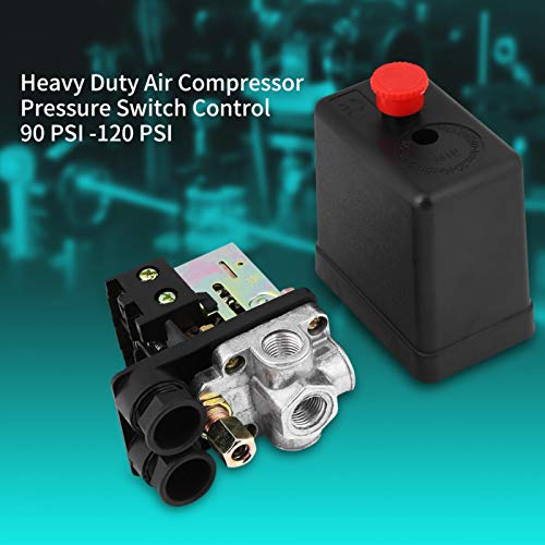 Vikye Heavy Duty 240V 16A Four Port Air Compressor Pressure Switch Control, 90-120PSI, Black, Push Button, Manual