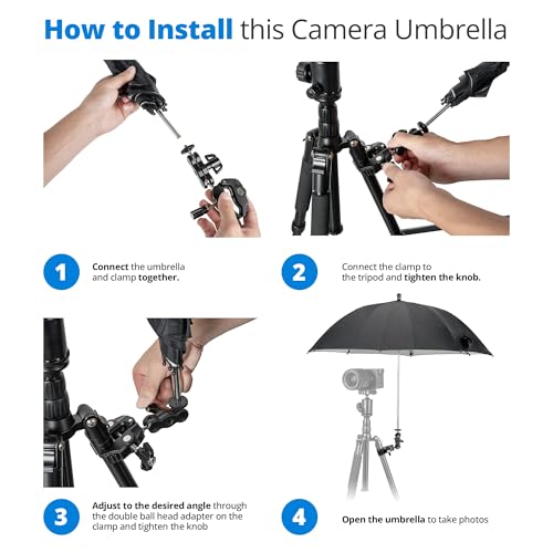 25.6" Camera Tripod Umbrella with Super Clamp for Mirrorless Camera Xbotgo 25.59"(BLACK with Super Clamp)