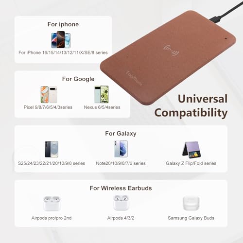 TopMade brown valet tray with wireless charging, all-in-one nightstand jewelry organizer for men, featuring compartments for accessories.