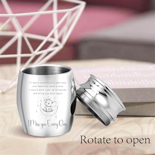 CREATCABIN Mini Elephant Urn Silver Metal Urn Alloy Decorative I Miss You Every Day Pets Human Keepsake Memorial Cremation Small Ashes Holder Container for Funeral Burial Male Female 1.6 x 1.2 Inch