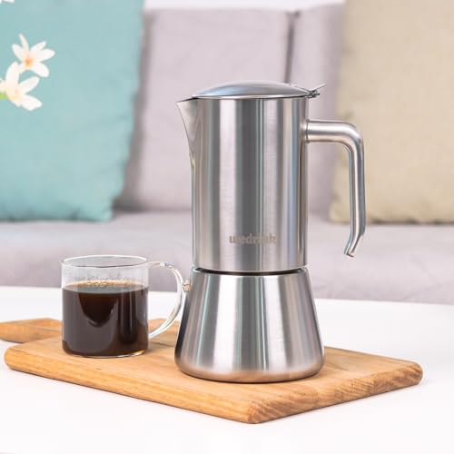 wedrink Stovetop Espresso Maker 4 Espresso Cups Stainless Steel Moka Pot for Greca, Induction, Electric & Gas Stoves(6.5 OZ/200ml) Silver