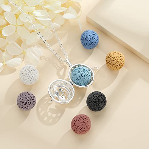INFUSEU Aromatherapy Gifts Essential Oils Diffuser Jewelry for Women, Cute Animals Pendant Necklaces, 7 Lava Rocks Stones, 24" Chain Cat