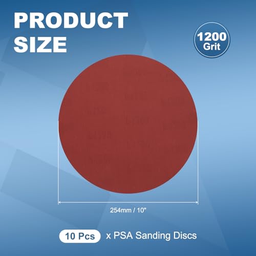 Intoolish 10-inch 1200-grit red aluminum oxide PSA sanding discs, 10-pack