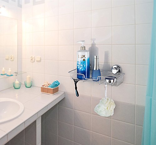SANNO Suction Cup Shower Caddy Storage Combo Organizer, No Damage Bath Shelf Suction Cup Shower Basket,Rustproof Wire Bathroom Accessories - Rustproof Stainless Steel