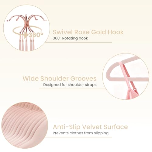 Kids Velvet Hangers with Clips, Kids Hangers 14 Inch, Pink, 50 Pack