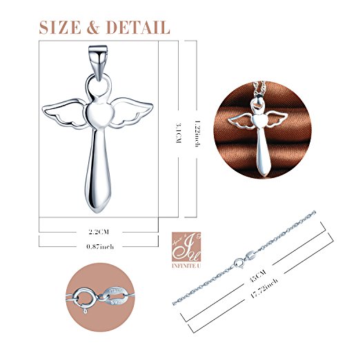 Infinite U 925 Sterling Silver Simple Angel Wings Cross/Crucifix Pendant Women Necklace with 45cm Chain (with Gift Bag)