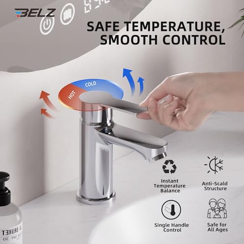 BELZ Chrome Basin Mixer Tap, Single Lever Bathroom Tap, Ceramic Cartridge Tap without waste