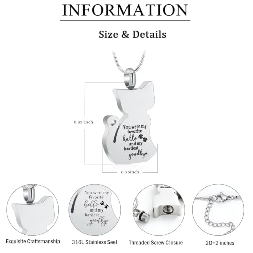 zeqingjw Cat Cremation Jewelry Urn Necklace for Ashes for Pet Loss,Funeral Ashes Keepsake Pendant Memorial Jewellery for Women Men Silver