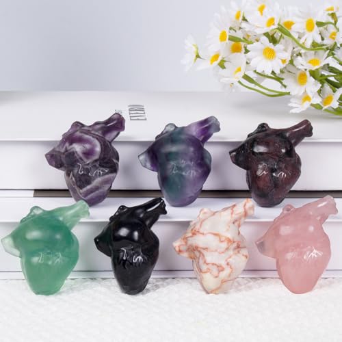 Garnet Heart Crystal Figurines, 2.1 Inch Crystal Heart Love Statue for Home Decor, Meditation and Stress Relief, Hand Carved Natural Healing Stone Cardiac Sculpture Spiritual Gift for Women Garnet Heart