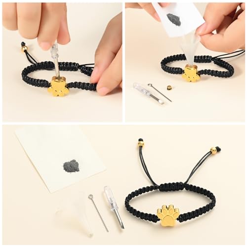 Paw Print Cremation Urns Bracelet for Ashes Adjustable Braided Rope Keepsake Bangle Jewelry for Women Men Memorial Bracelet for Dog Cat Gold