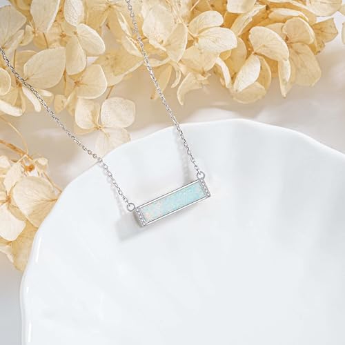 925 Sterling Silver Cremation Jewelry Urn Necklace- Teardrop/Heart/Tree of Life/Infinity/Bar Pendant Necklaces for Ashes for Women Memorial Keepsake Jewelry Gifts Opal Bar Pendant