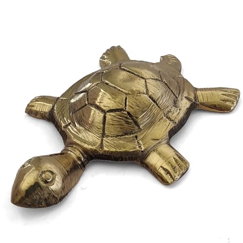 GURU JEE Fengshui Brass Turtle Tortoise Kachua on Metal Plate Vastu Statue Figurine Idol (Medium)