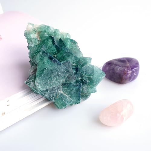 1Pc Natural Green Fluorite Cluster Specimen 0.36-0.45lb - Druzy Quartz Healing Crystal for Energy, Meditation, and Home Decor