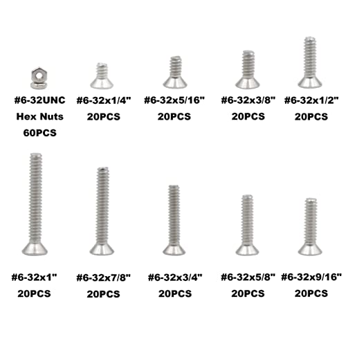 MCMASKE #6-32 UNC 304 stainless steel Phillips flat head machine screws and nuts assortment kit