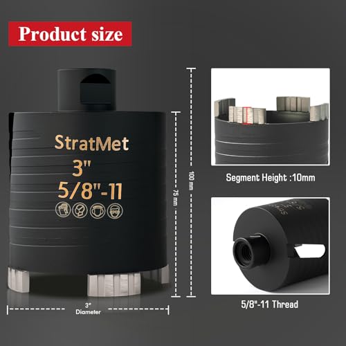 StratMet 3-inch dry masonry core drill bit with pilot bit and SDS Plus adapter
