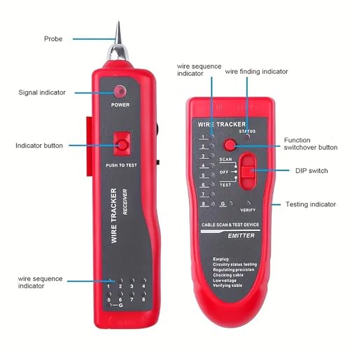 G GIARAON red RJ11 RJ45 wire tracker handheld cable tester for network and telephone line continuity testing