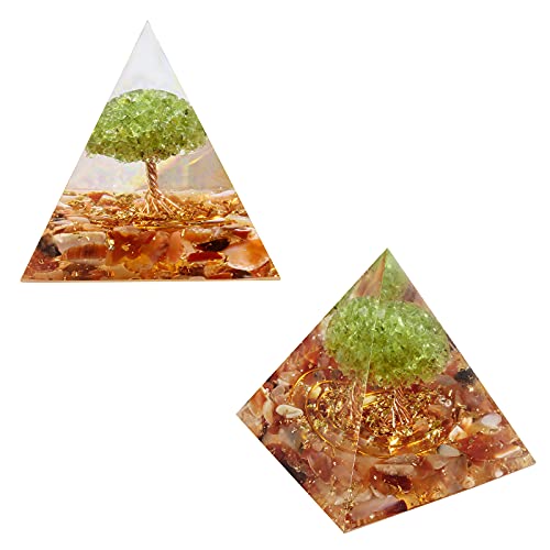 mookaitedecor Peridot Tree of Life Carnelian Crystal Pyramid Orange