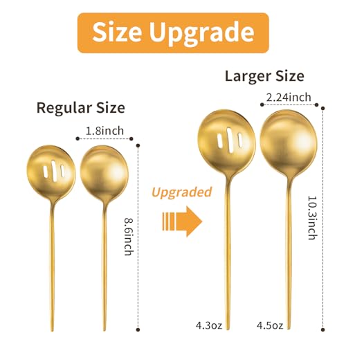 O.C.E. 4 Pcs Serving Spoons Set,Includes 2 Serving Spoons and 2 Slotted Spoon,Large Spoon for Catering Buffet,Matte Gold Utensils,Dishwasher Safe,10.3 Inches Matte Gold