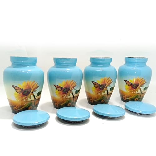 UR Keepsake Urn Set of 4-Sunflower with Butterfly Cremation Keepsake Urn for Human Ashes with Velvet Box & 4 Velvet Bag-Mini Urn - Affordable Urn (3 cu.in x 4pcs) (1)