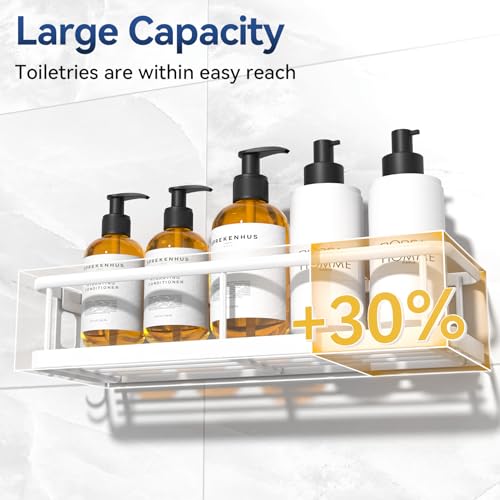 YASONIC Shower Caddy Adhesive, Rustproof Shower Organizer with Soap Holder, Large Capacity Shower Shelves for Inside Shower, No Drilling Bathroom Organizers and Storage for Home Decor（3 Pack White） 3-Piece Set (2 Caddies, 1 Soap Holder)