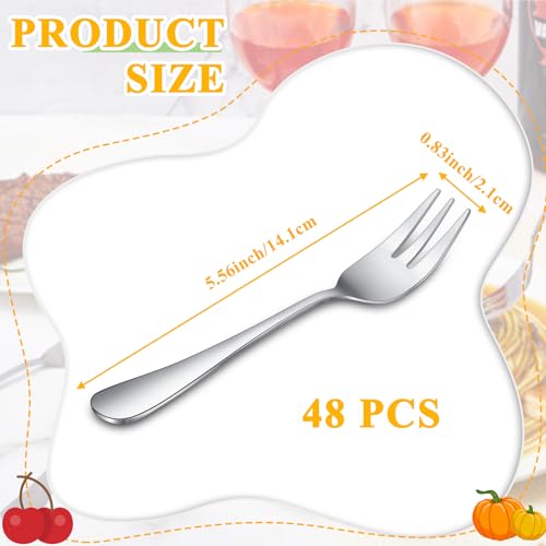 Zubebe 48 Pcs Oyster Fork Appetizer Seafood Forks Portable Stainless Steel dinnerware 3 Prong Fruit Small Cocktail Salad Dessert tableware for Tasting Crab Escargot Party Travel, 5.5 Inch Silver