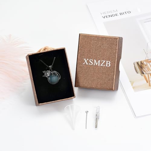 XSMZB Pet Cremation Ashes Jewelry Moonstone Cat Urn Necklace for Ashes for Women Men Lovely Cat Memorial Urn Locket Keepsake Pendant Gift Black Cat